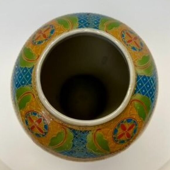 Chinese Earthenware Vase 9.5” Transferware Birds Flowers and Gilded Chinoiserie - Picture 5 of 6